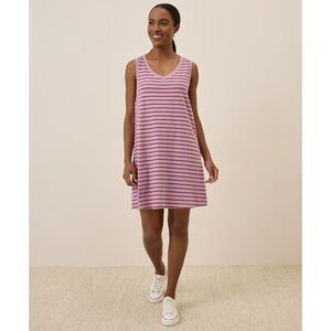 Pact Softspun A-Line Tank Dress - Point Reyes Stripe Purple Size XXL